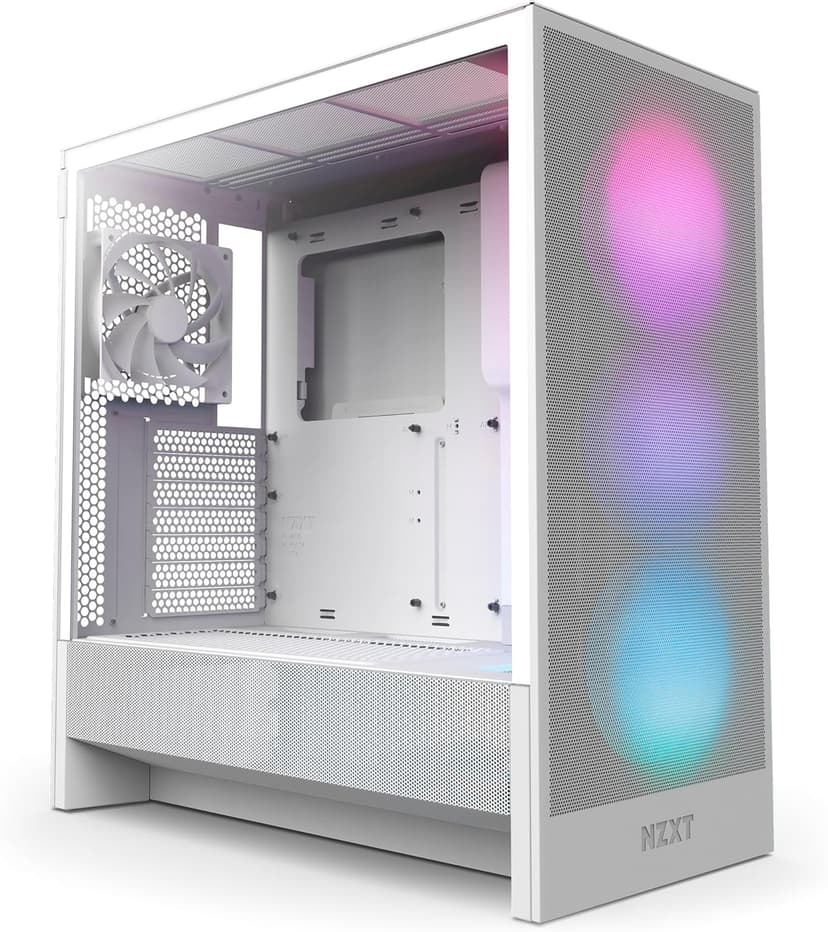 NZXT H5 Flow RGB 2024 - Compact ATX Mid-Tower PC Gaming Case - High Airflow - F360 RGB Core (CV) Included - 360mm Front & 240mm Top Radiator Support - Cable Management - Tempered Glass - White