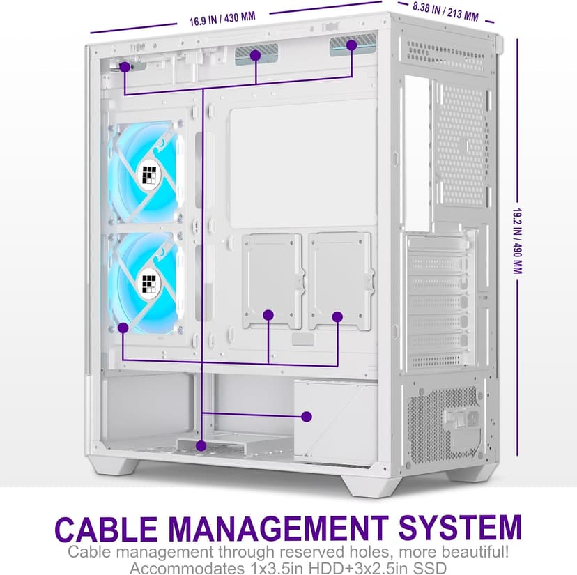 FOIFKIN F1 PC Case - Pre-Installed 6 PWM ARGB Fan, ATX Mid-Tower Gaming PC Case, Type-C,360mm Radiator Support, FOIFKIN (White, F1)