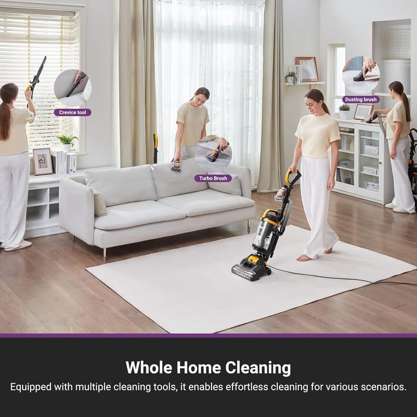 Eureka Powerful Upright Vacuum Cleaner for Home Pet Hair, Lightweight Household Upright Vacuum for Carpet and Hard Floor, MaxSwivel Pro NEU350 with Pet Tool, Yellow