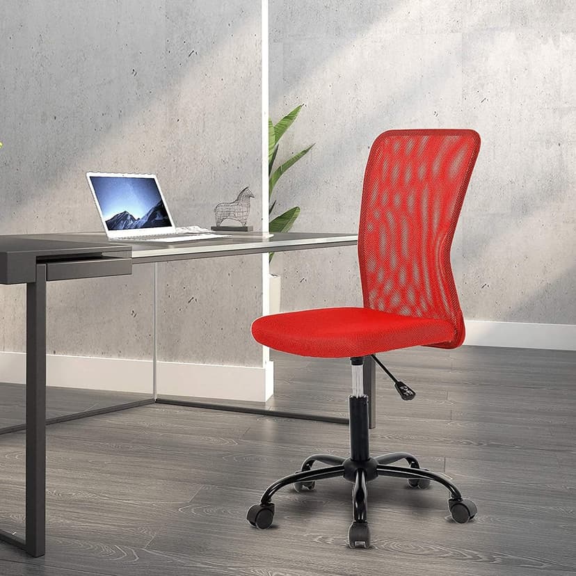 Ergonomic Office Chair Cheap Desk Chairwith Wheels Armless Lumbar Support Small Modern Adjustable Mid Back for Home Women or Men (Red)