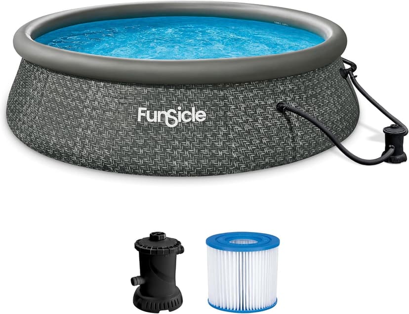 Funsicle Quickset 12ft x 36in Round Inflatable Above Ground Swimming Pool with Filter Pump – Easy Setup with Top Ring Design