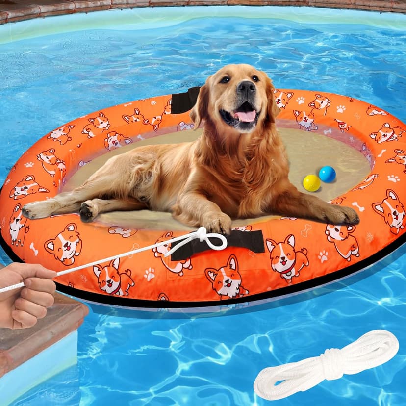 Inflatable Dogs Pool Float with Rope,Puppy Raft Floating Mat,Pet Float for Small Medium Large Dogs Up to 80lb