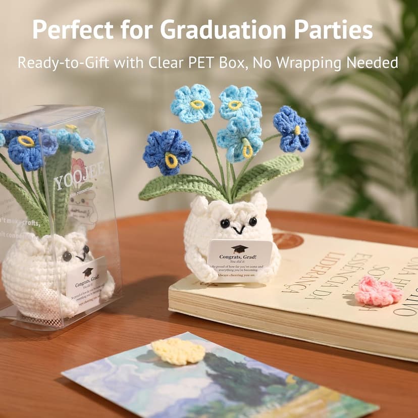 Crochet Forget Me Not Graduation Gift – Class of 2026 Blue Flowers with Card “Congrats, Grad! You Did It.”, Meaningful Gift for Student, Senior, Keepsake Desk Decor B0GMPV8Q35