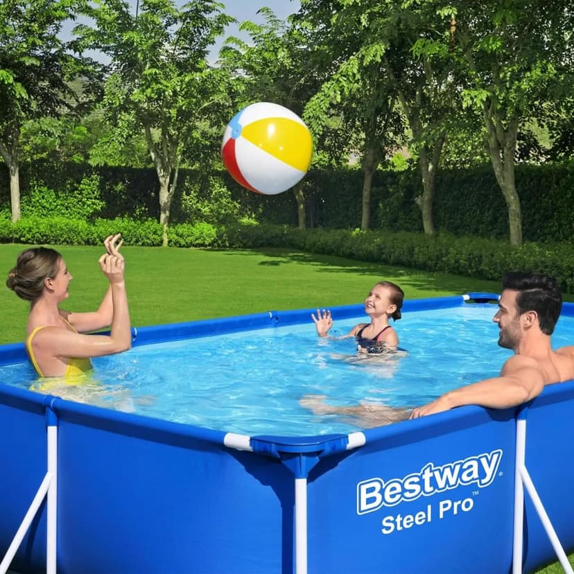 Bestway Steel Pro 13 Foot x 32 Inch Rectangular Above Ground Outdoor Pool Steel Framed Vinyl Swimming Pool with 1,506 Gallon Water Capacity, Blue