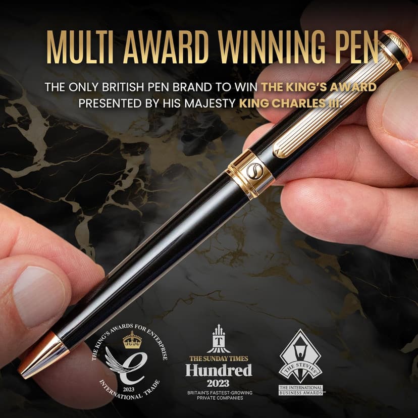 Scriveiner Black Lacquer Ballpoint Pen -Stunning Luxury Pen, Real Gold Plating, Schmidt Black Refill, Best Gift Set for Men & Women, Professional Executive Office, Nice Fancy Designer Pens