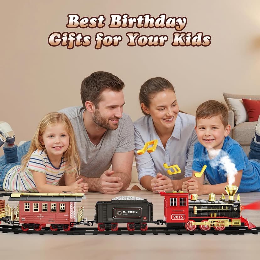 Hot Bee Train Set - Train Toys with Remote Control Trains for Boys with Smokes, Lights and Sound,Toy Train Set for Under Christmas Tree, Toddler Model Trains for 3 4 5 6 7 8+ Years Old Kids