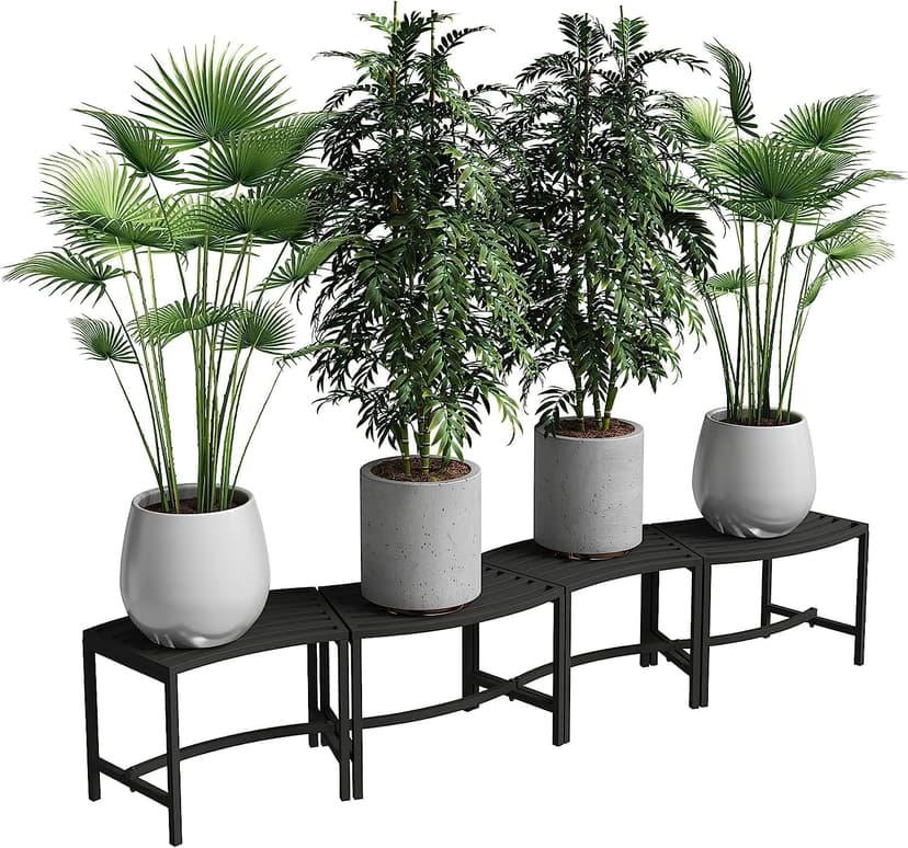 Heavy Duty Curved Fire Pit Bench Set of 4, Metal Outside Seating, Outdoor Steel Backless Benches for Garden, Patio, Porch, Backyard, Plant Stand