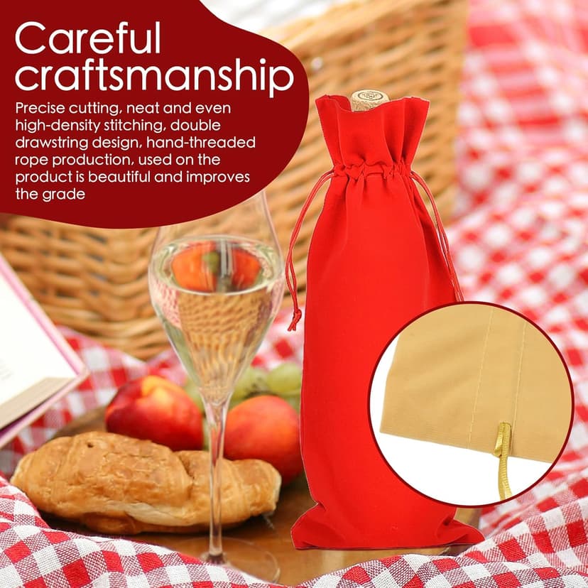 BOOPANREE 4 Pcs velvet wine bags, Wine Champagne Gift Bag With Drawstring,red Wine Drawstring Bottle Bags cloth for housewarming/party/birthday/wedding/bottle decoration bag (Wines Red)