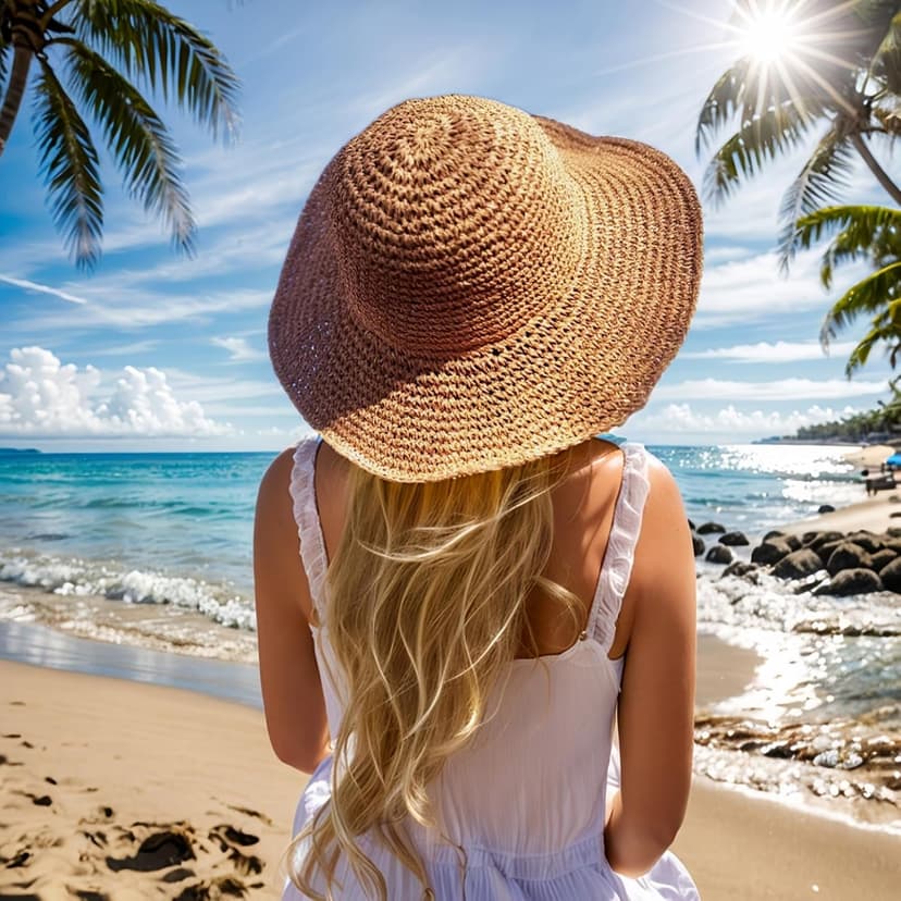 Askljeby Floppy Big Beach Straw Hats for Women Foldable Summer Wide Brim Packable Sun Hat Womens Travel Straw Fedora Hat