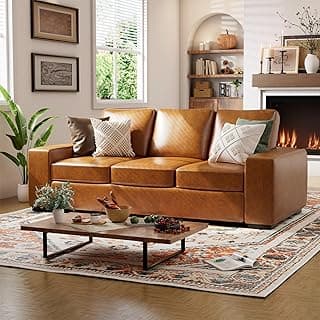 ELUCHANG 85" Luxury 3 Seater Sofa Couch for Living Room, Modern Upholstered Faux Leather Sofas Couches with Extra Deep Seats&Removable Cover, Comfy Sofa Couch for Small Space Apartment Lounge, Brown