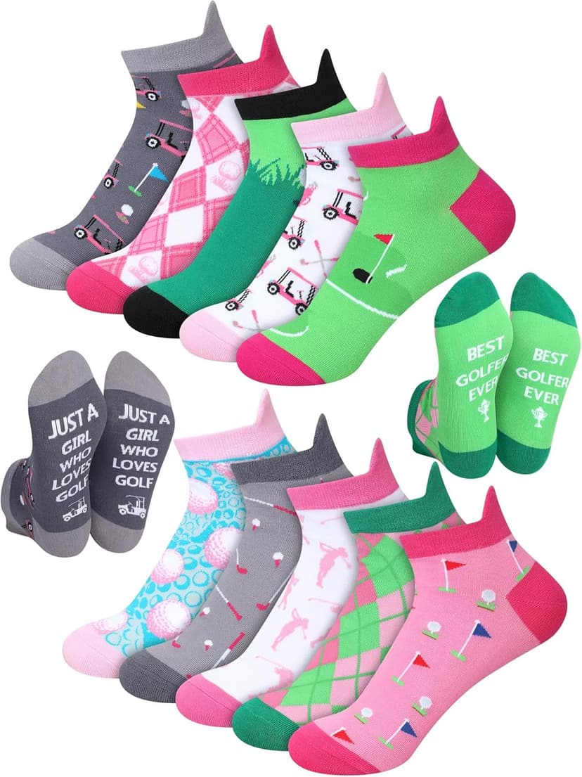 10 Pairs Novelty Golf Socks for Women Christmas Athletic Ankle Low Cut Golf No Show Socks for Female Golfers Birthday Holiday Gifts