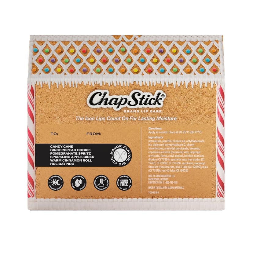0.15 oz Each, Limited Edition Seasonal Stocking Stuffer, Assorted Flavors, with 24 Hour Moisture to Hydrate Dry, Chapped Lips ChapStick Festive Favorites Holiday Flavored Lip Balm Gift Set, 6-Pack B0HB5CZRM1