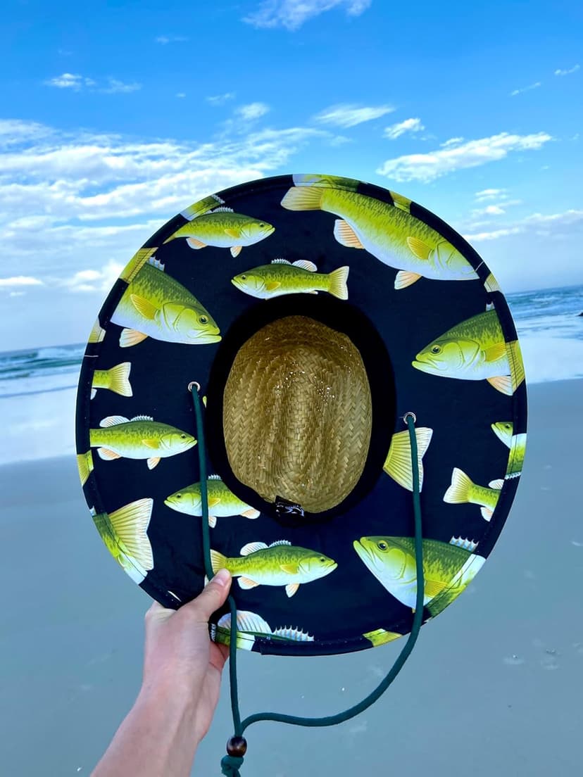 KC Republic Fabric Pattern Print Straw Sunhat Men & Women, Lifeguard Hat, Beach, Swim, Cruise, Paddle Board, Boat, Fishing, Fits All