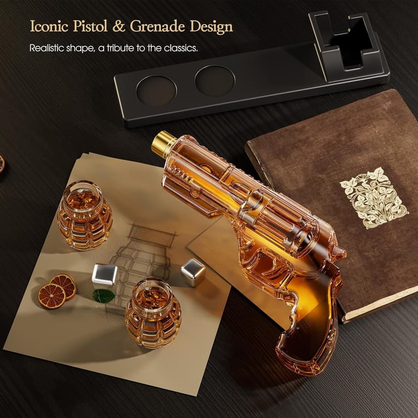 Kollea Whiskey Decanter Set with Grenade-Shaped Shot Glasses, Anniversary Birthday Gifts for Men Who Have Everything, Whiskey Gifts for Father, Husband, Boyfriend & Military Enthusiasts, Christmas