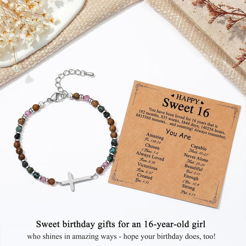 TONY & SANDY Christian Cross Bracelet for Women, Stocking Stuffers for Women, Confirmation Baptism Easter Gifts, Unique Gift for Friends Daughter Mom Sister in Christ on Birthday Christmas