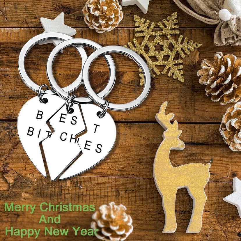 Miss Pink Best Friend Keychains Set Best Bitches BFF Besties Friendship Gifts Matching 2, 3, 4 Pieces Keychain for Women Teen Girls