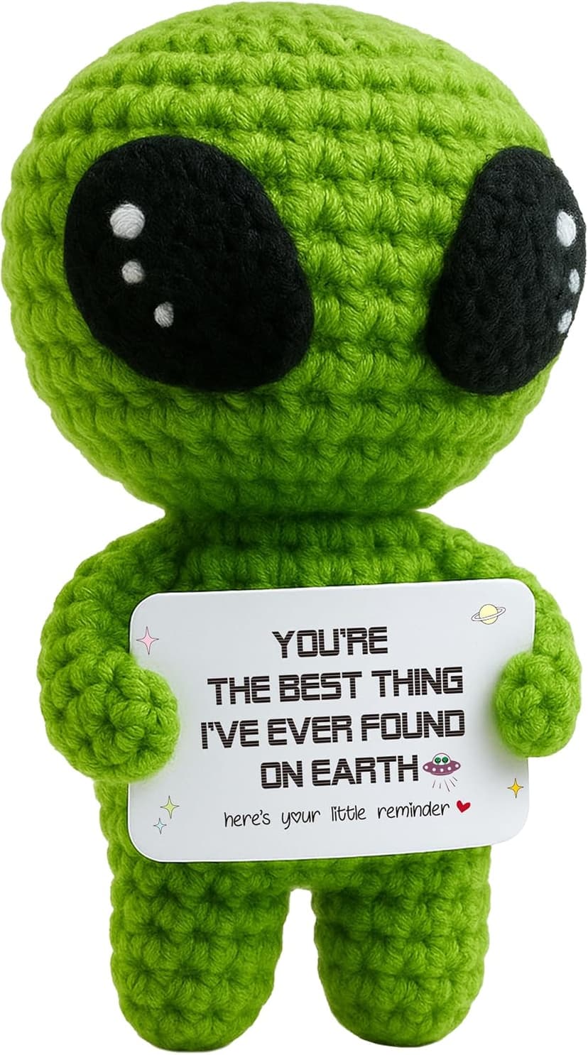 MAMAGIFTREE Crochet Alien Gift for Men Women – Funny Handmade Figure with Message Card, Appreciation Birthday Gift for Friends Coworkers Family B0G7176WS4