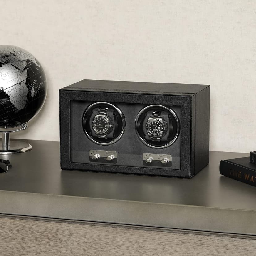 ROTHWELL ROTHWELL Double Watch Winder for Automatic Watches with Quiet Motor with Multiple Speeds and Rotation Settings (Black/Grey)