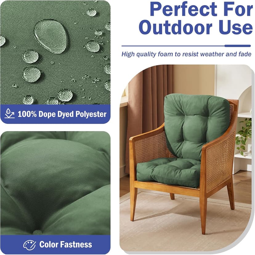 IPYNBAP Outdoor Chair Cushions Set of 2, Patio Chair Cushions with Ties, 19x19+5” Tufted Outdoor Seat Cushions, Waterproof Patio Furniture Cushions, Outdoor Dining Chair Pads, Forest Green