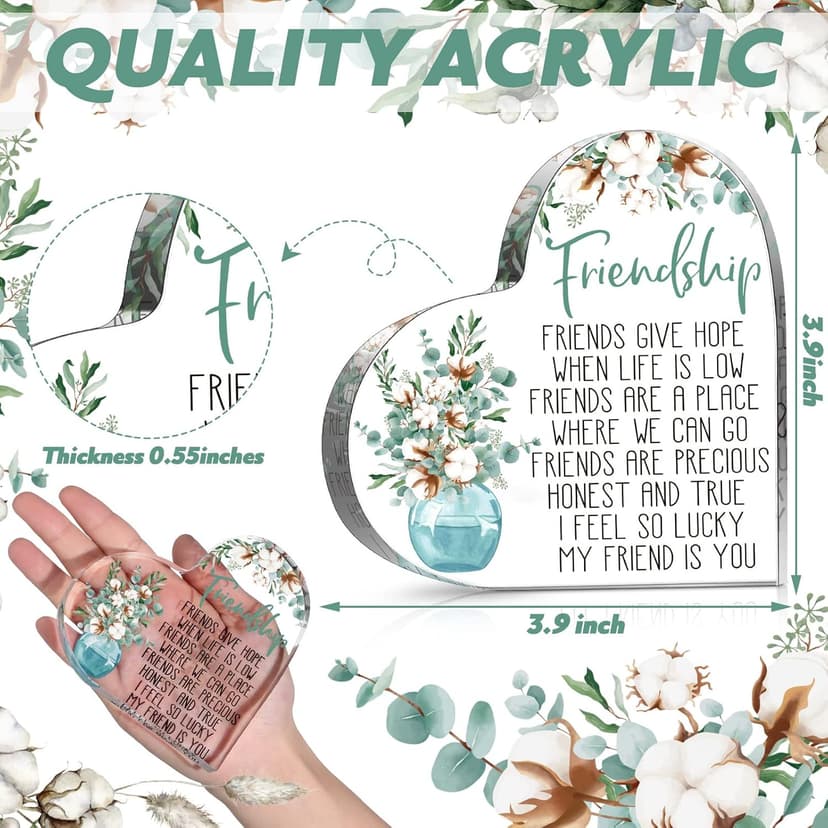 Spiareal Gift for Friend Friendship Women Friend Friendship Birthday Cheer up Gift Acrylic Heart Butterfly Keepsake Paperweight for Home Office Table Shelf(Classic)