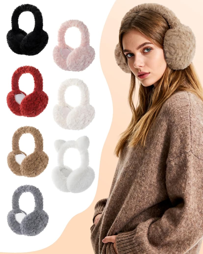 Trifabricy EarMuffs for Women Winter Faux Fur Warm Earmuffs Cute Foldable Ear Covers Cold Weather Fluffy Ear Warmers