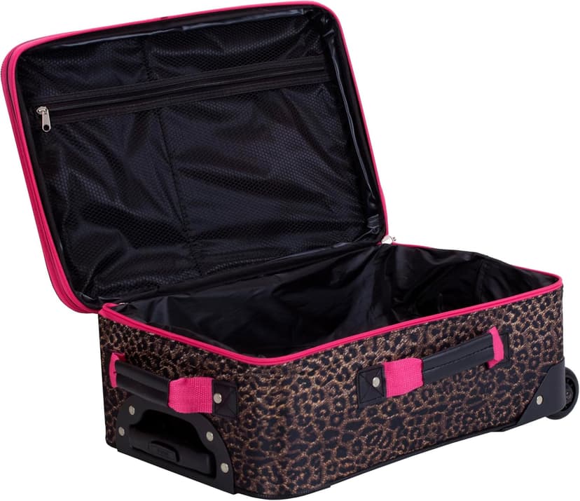 Rockland Fashion Softside Upright Luggage Set, Expandable,Lightweight,Telescopic Handle,Wheel, Pink Leopard, 2-Piece (14/19)
