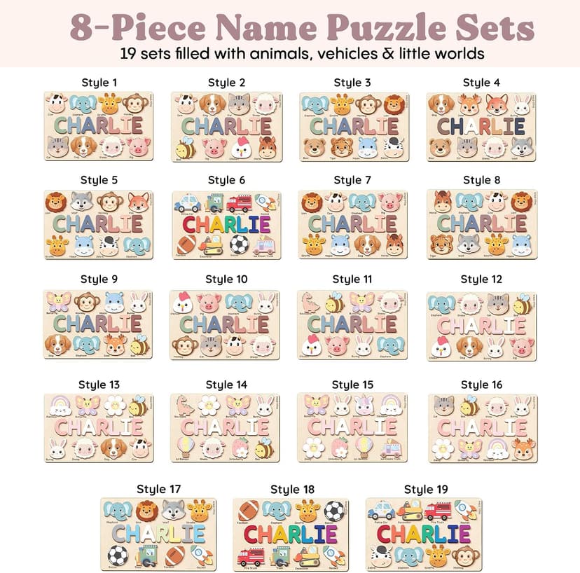 Personalized Name Puzzle for Toddlers 1-3 | Custom Wooden Baby Girl Gift with 48 Animal Art Sets | 1st Birthday Gift for Girls | Personalized Baby Boy & Girl Gifts Keepsake B0GSZSCM69