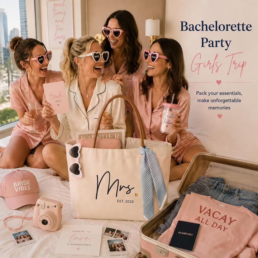 Engagement Gift for Bride, Wifey, Bachelorette Party Favors, Honeymoon, Wedding Essentials Bag with Leather Handle & Pocket Bridal Shower Gifts Bride Tote Bag for Bride to Be, Future Mrs B0GTV3F3QJ