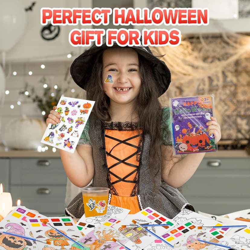 Yeolepor Halloween Crafts for Kids - Paint with Water Books and Stickers for Toddlers Mess Free Watercolor Painting Set Drawing Activities Treats Toy Halloween Gifts for Boy Girl Ages 4 5 6 7 8
