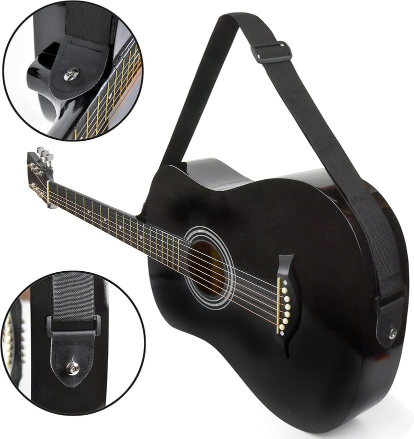 Classical Acoustic Guitar For Kids By MasterPlay- 30” Beginner Guitar For Learners- Accoustic String Starter Kit: Guitar Bag, Tuner, Strap, Extra Strings, Picks, Wash Cloth, Capo (Black)