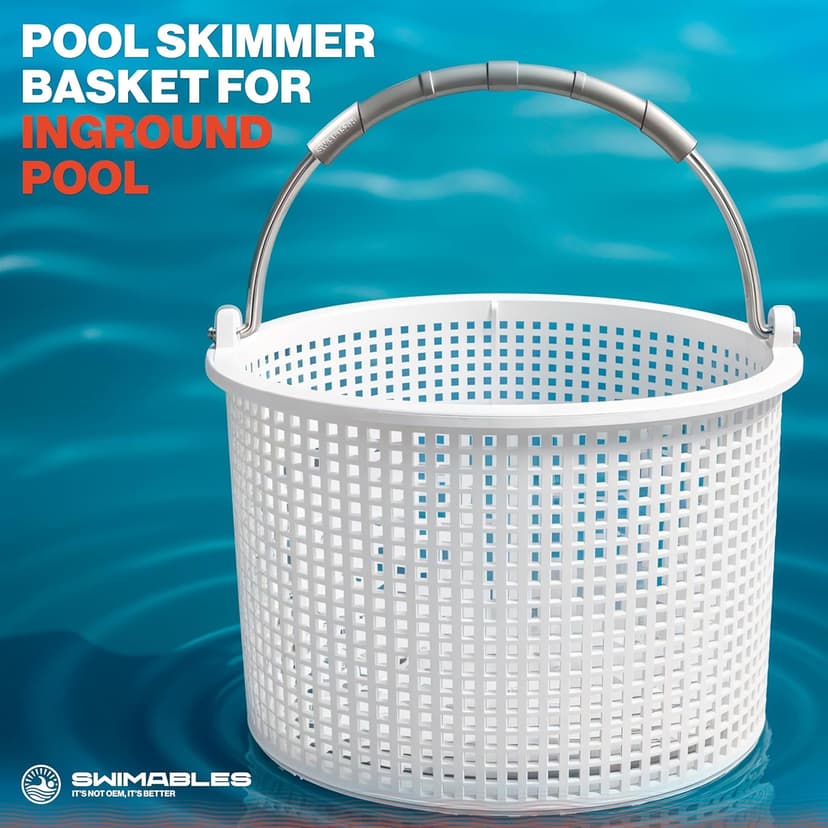 Swimables Pool Skimmer Basket for Inground Pool Compatible with Hayward Skimmer Basket and Pool Filter Basket SP1082CA | Built-in Brass Weight | 316 Stainless Steel Handle & Convenient Rubber Grip