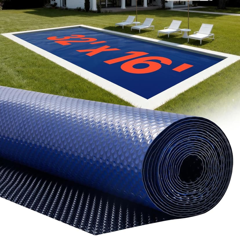 VEVOR Solar Pool Cover, 32 x 16 ft Pool Bubble Cover, 16 Mil Pools Solar Blanket with Dual Heat-Locking Air Layer for Pools, Daytime Heat Absorption, Nighttime Heat Retention, Blue & Silver, Cuttable