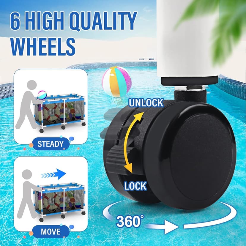 Pool Storage Bin - 235 Gallon 69" L Extra Large Pool Float Storage Organizer with Heavy Duty Tear & Sunlight Resistant Nylon Mesh, 360° Rolling Pool cart for Noodles,Toys,Floats,Balls