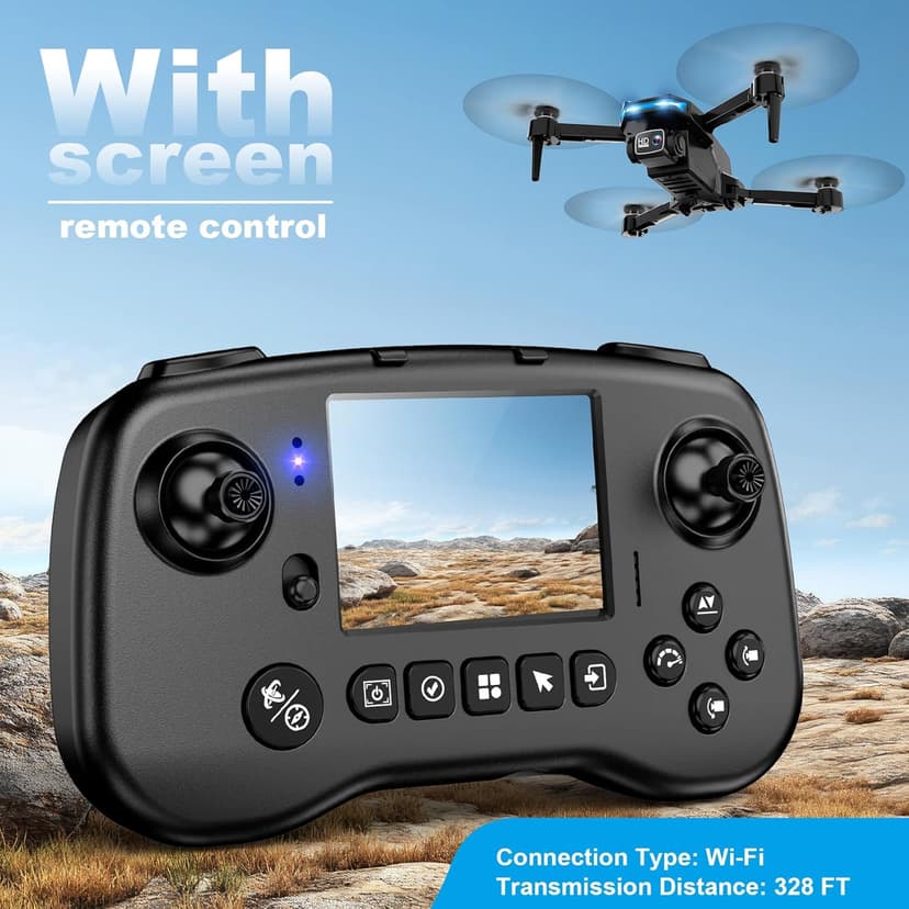 Drone with Camera - Drone with Screen on Controller for Beginners, Foldable Remote Control Quadcopter with Gesture Control, 3D Flip, One Key Start, Emergency Stop, 2 Batteries, Easier to use