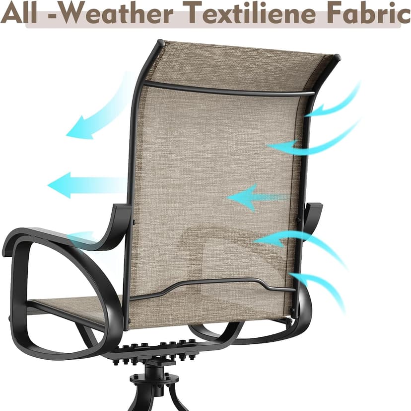 Patio Swivel Chairs Set of 4, All Weather Outdoor Rocking Chair with Textilene Breathable Back, Metal Frame, Patio Dining Chair for Backyard, Garde, Porch and Deck (4, Dark Brown)