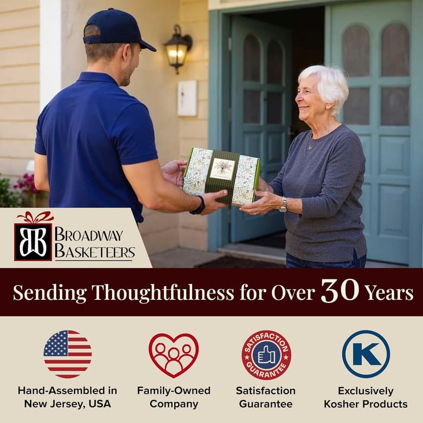 Bereavement care package with assorted snacks for loss of a loved one, funeral, memorial, or condolences. Kosher shiva. Broadway Basketeers Sympathy Gift Box & Condolence Care Package B0DM6Q61D2