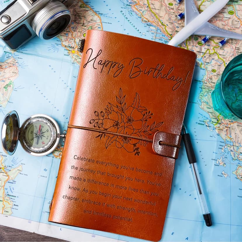 Happy Birthday Decorations Refillable Notebook, Birthday Gifts for Mom Sister Friends Female 30 40 50 60 70 80 90 Year Old PRSTENLY Birthday Gifts for Women Her Leather Journal B0GRYZVHSP