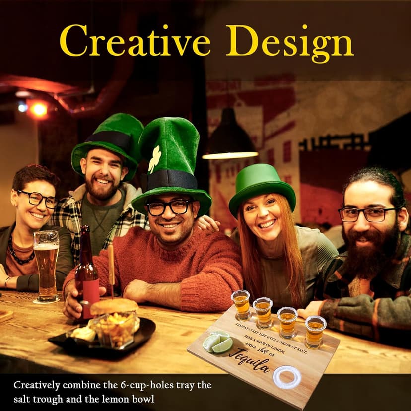 Tequila Shot Board Shot Glasses Serving Tray with Salt Rim Funny Shot Glasses Holder,Tequila Gifts for Housewarming,Liquor, Parties,Bar,Restaurant