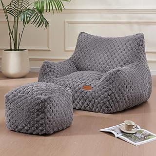 Gaming Chair Comfy Bean Bag Couch Sofa Chair for Bedroom, Modern Faux Fur Reading Bean Bag Chairs for Adults Teens, Living Room Adult Bean Bag Chair with Footrest