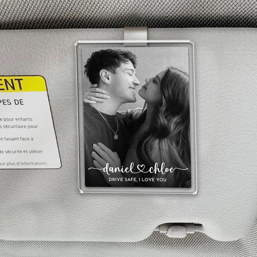 Custom acrylic clip with your photo and message, an anniversary, Valentine's Day or Christmas gift for couples and loved ones Personalized Car Visor Photo Clip, Drive Safe Picture Holder B0GGHG2KHN