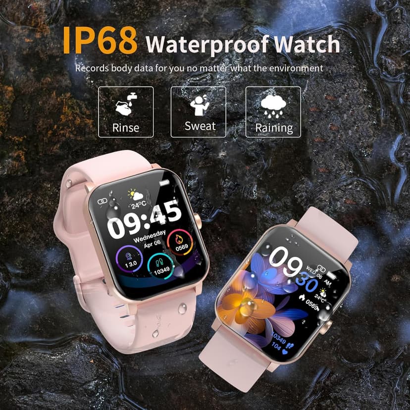 Smart Watch, Smartwatches for Men Women, 1.85" HD Fitness Tracker (Answer/Make Calls), 120+ Sport Modes, Heart Rate/Sleep Monitor, IP68 Waterproof Fitness Watch, Smartwatch for Android iOS (Pink)