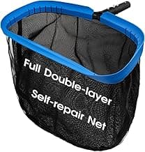 Upgraded Full Double Layer Pool Net Rake,17.5'' - Outer Heavy Duty Self-Repair Net & Inner Fine Mesh Net for Particle Debris, Above Ground & In-ground Swimming Pools, No Poles