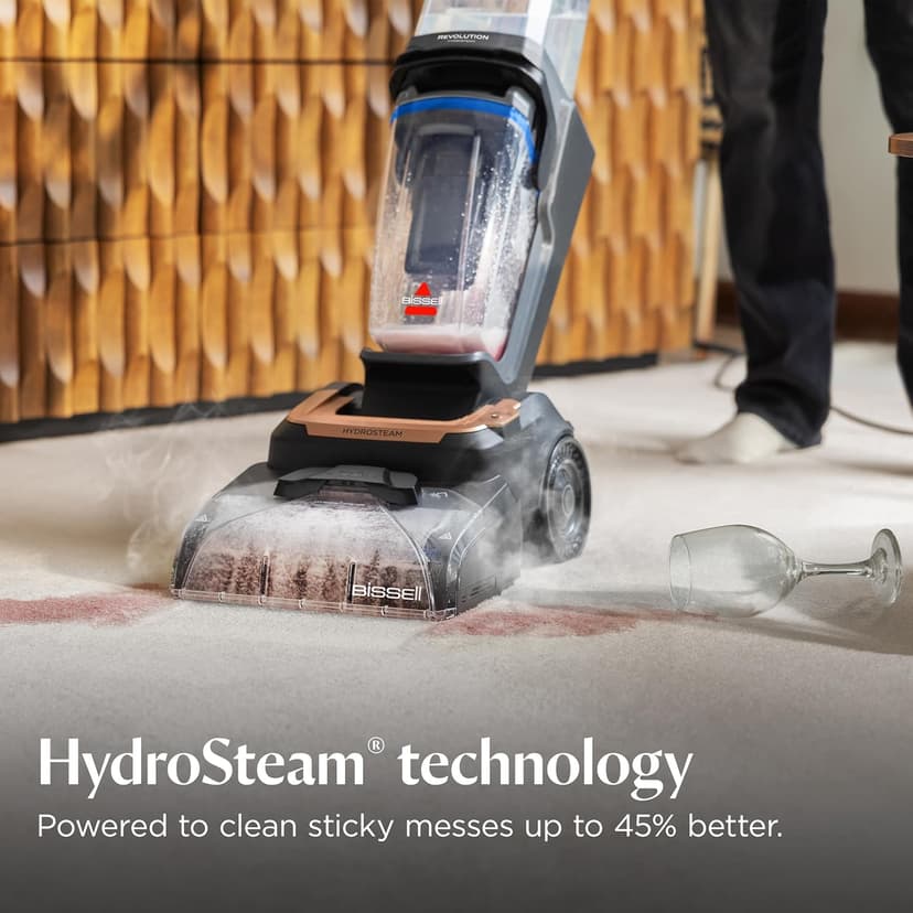 BISSELL Revolution HydroSteam Carpet Cleaner, Upright Deep Cleaner, HydroSteam Technology, 4-inch Self-Cleaning Tough Stain Tool & Formulas Included, 4123