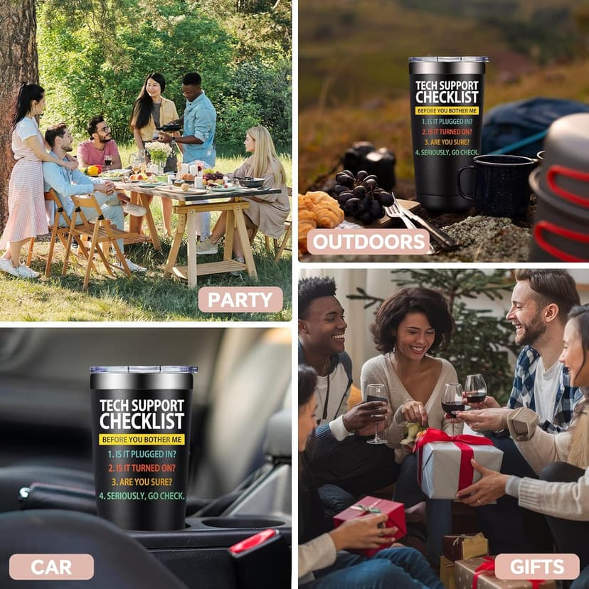 SpenMeta Tech Gifts for Men - Christmas, Birthday Gifts for IT Techies Guys, Geek, Computer Programmer - 20oz Tech Support Checklist Tumbler Cup