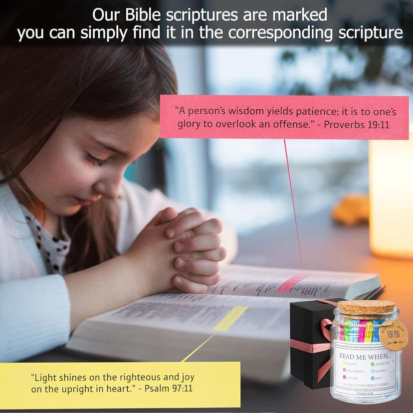 Bible Verse Jar, Read Me When Bible Verses Jar for Emotions and Feelings, Christian Gifts for Women, Men, Birthday Gifts for Mom,Graduation Gift for Her, Prayer Cards Comes With A 48-inch Ribbon Bow