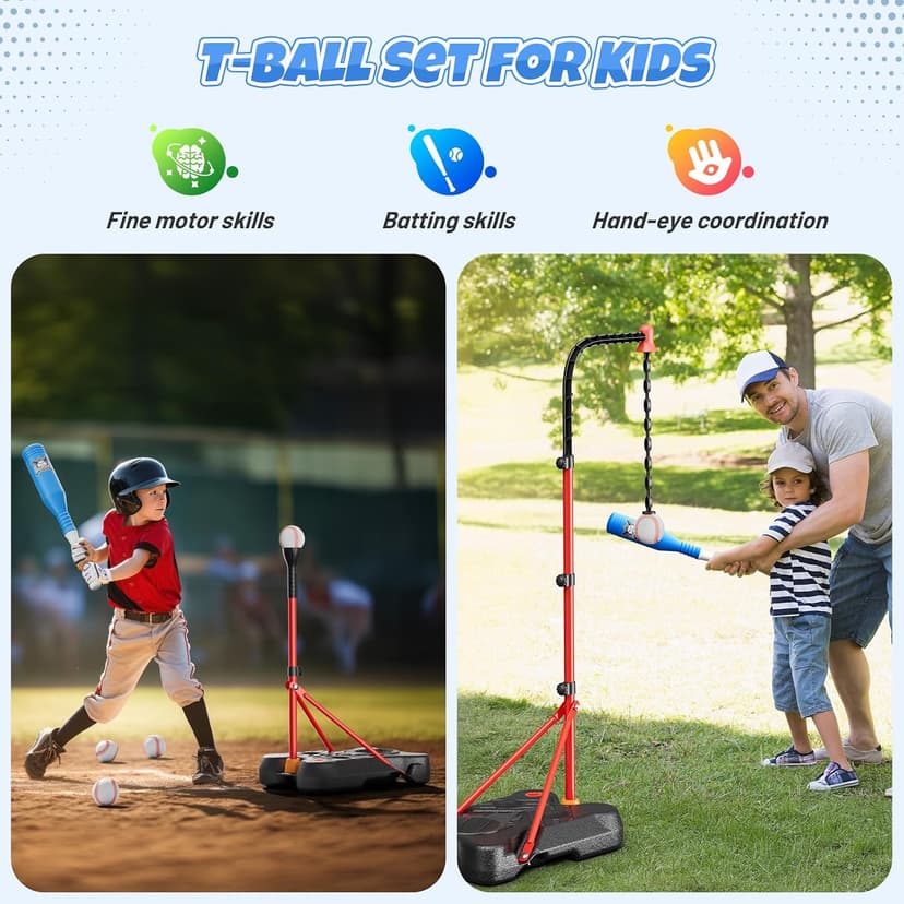 Adjustable basket ball Stand,Hanging Tee Baseball for Toddlers Boys Ages 2 3 4 5 6 7 8 Years Old, Outdoor Indoor Toys Gifts HopeRock 2 in 1 Kids Basketball Hoop and T Ball Set B0D53VWQGP