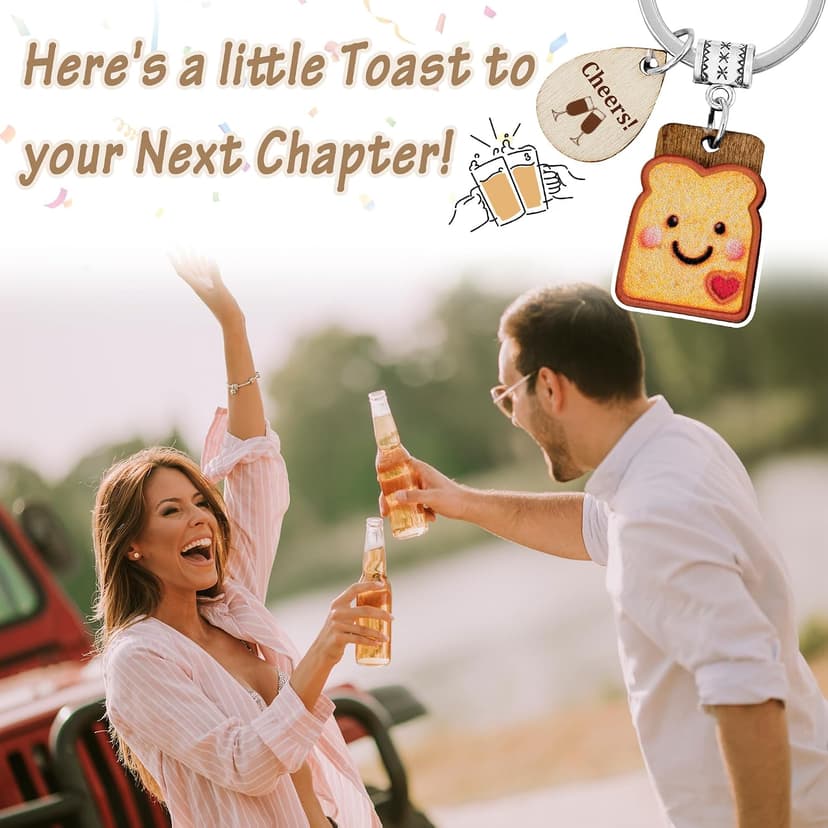 Next Chapter, New Home, Engagement, New Job, PBJ, 18 21 Birth, Loaf You, Thank You, Graduation Gifts, Couple, Friend, Retired PEALICIOUS Toast Keychain for Girls New Beginnings Congratulations Gifts B0FNQZ19F5