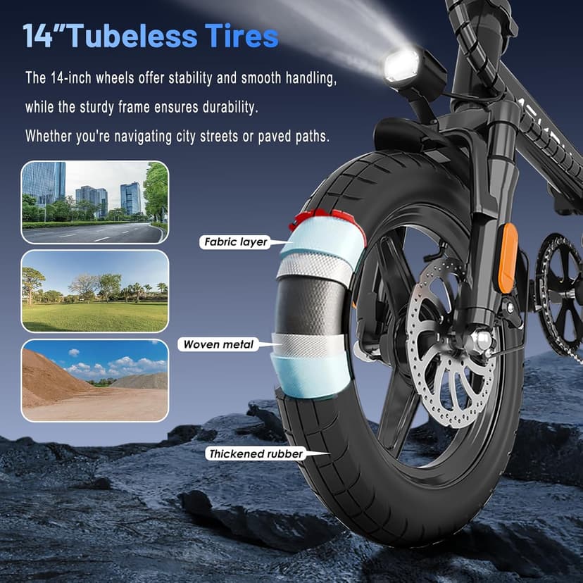 Electric Bike for Adults and Teens, 740W Peak Motor E-Bike with 30-60 Miles PAS Range, 48V 10AH/20AH Removable Battery, 14" Folding Mini Ebike with 20MPH, Electric Bicycle for Commute