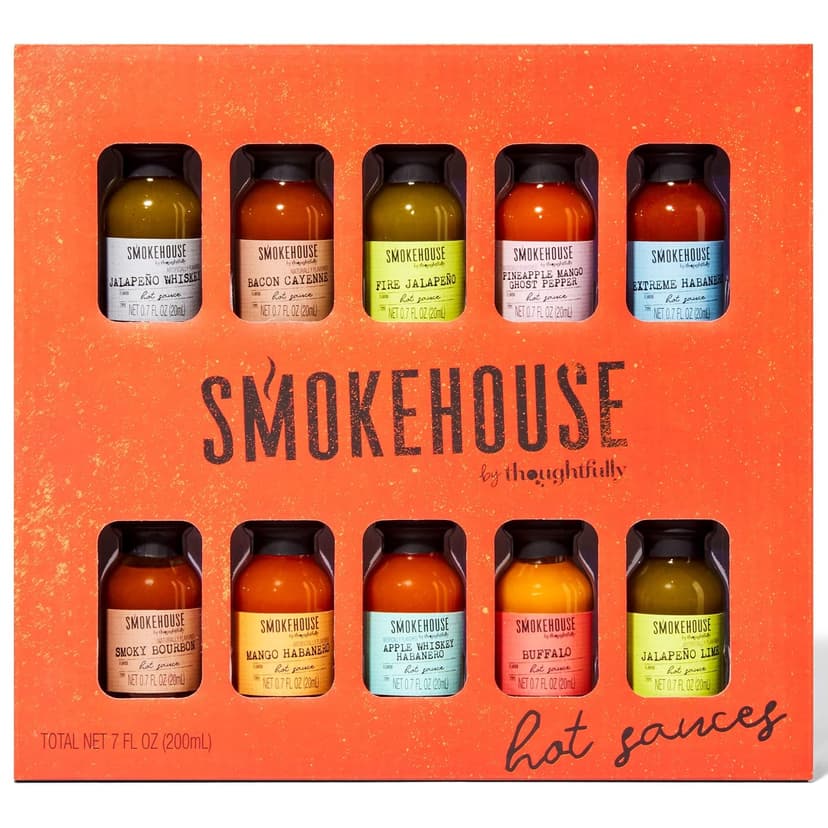 Hot Sauce Mini Bottle Collection, Tasting Set, Flavor Sampler, Gourmet Food Gift, Gift for Men, Dad, Foodies, Spice Lovers Smokehouse Gourmet Hot Sauce Gift Set, Hot Sauce Variety Pack, Set of 10 B08TDPSCDY