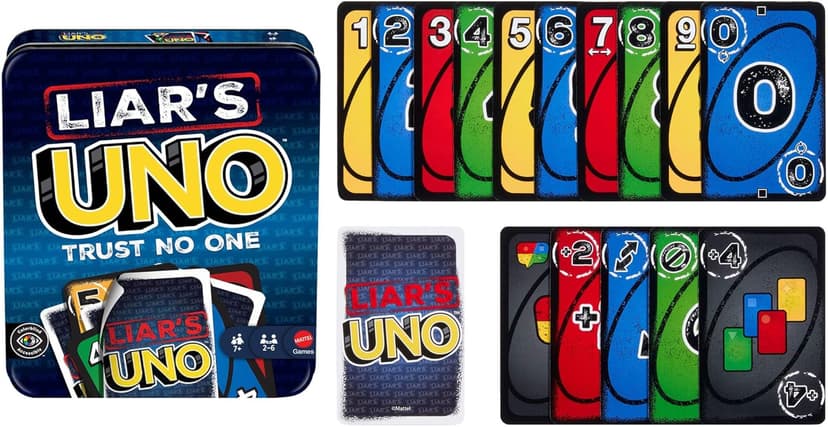 Mattel Games Liar’s UNO Card Game in Travel & Storage Tin for Adults, Kids, Families, Parties & Game Nights, Outwit Other Players with Bluffing & Trickery (Amazon Exclusive)